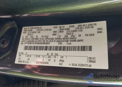 2019 Ford F150 Supercrew from USA, damaged, VIN 1FTEW1CP2KKE59203